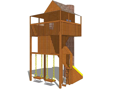 Wooden Kids Play Tower With Swings Slide And Second Floor Platform 3d model
