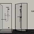 Poliform Modern Glass Shower Enclosure With Gold Frame And Handheld Shower