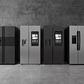 Modern Side by Side Refrigerators in Black Silver with Smart Displays in Contemporary Interior