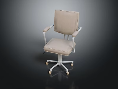 Beige Office Chair With Padded Backrest Armrests White Frame And Five Star Wheel Base 3d model