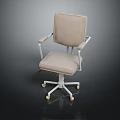 Beige Office Chair With Padded Backrest Armrests White Frame And Five Star Wheel Base
