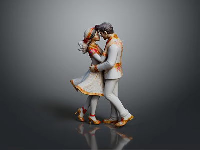 Romantic Couple Statue Embracing And Kissing In Decorated Traditional Outfits 3d model
