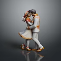 Romantic Couple Statue Embracing And Kissing In Decorated Traditional Outfits