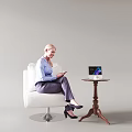 Stylish Leisure Sofa Set In White With Side Table And Laptop For Modern Living