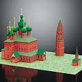 Russian Orthodox Church Architectural Model With Green Domes And Red Brick