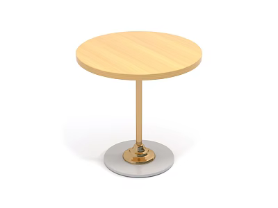 Modern Round Coffee Table With Wooden Tabletop Golden Stand And White Base 3d model