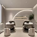 Modern Minimalist Beauty Salon Interior With Treatment Bed White Towels Mirror And Green Plant