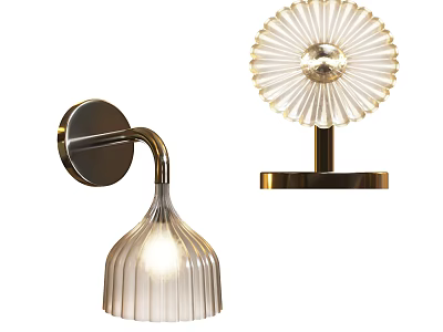 Illuminated Modern Wall Lamps Featuring Gold Base Curved Arm And Flower Shaped Design 3d model