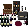 Assorted Wine Bottles And Wine Glasses With Wine Rack Wooden Case And Pouring Wine