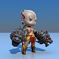 Chibi Style Game Movie Character With White Hair Red Markings And Dragon Headed Weapons 3d model