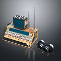 Retro Electronic Device With TV Screen Antennas Multiple Knobs Buttons And Headphones 3d model
