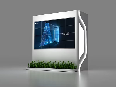 Modern Background Wall With Digital Screen AI Display And Green Grass 3d model