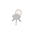 Modern Single Chair With Wooden Backrest Gray Padded Seat And Black Metal Legs