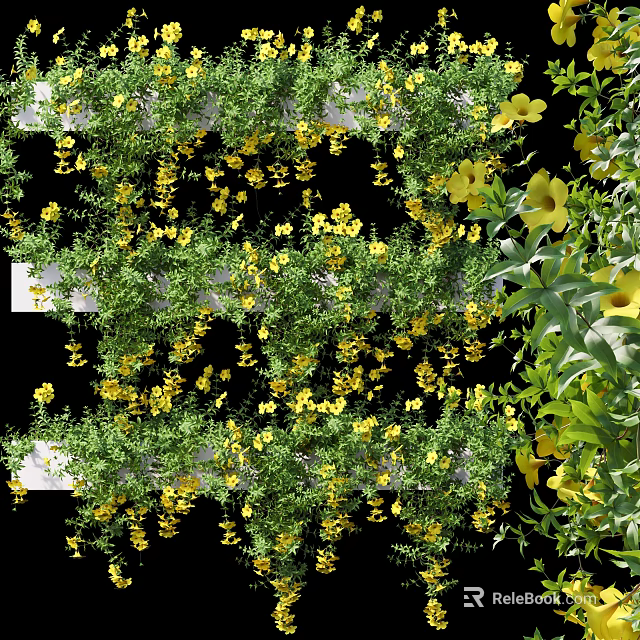 Lush Bonsai Potted Plant With Vibrant Yellow Flowers And Green Vines Against Black Background 3d model 