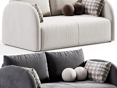 Stylish Two Seater Sofa In Light And Dark Gray With Plaid Pillows And Round Cushions 3d model