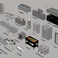 Commercial Kitchen Essential Equipment Including Worktables Storage Shelves Ovens And Refrigerators