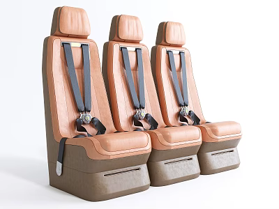 Three Comfortable Brown Leather Upholstered Leisure Chairs With Seatbelts And Backrests 3d model