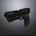 Futuristic Sci Fi Pistol With Blue Glowing Accents And Tactical Design Features