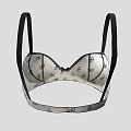 Women's White Bra With Black Lace Trim Bow Detail And Decorative Patterns