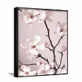 Elegant Pink Magnolia Flower Branches Botanical Painting Decorative Wall Artwork