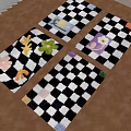 Decorative Square Rugs With Black And White Checkered Patterns And Flower Leaf Bird Designs 3d model