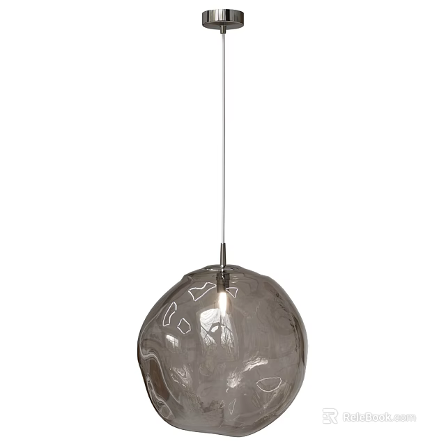 Modern Gray Glass Spherical Chandelier With Hanging Metal Wire Minimalist Design 3d model 