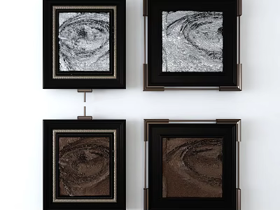 Modern Wall Decor With Four Framed Abstract Artworks In Black Frames 3d model