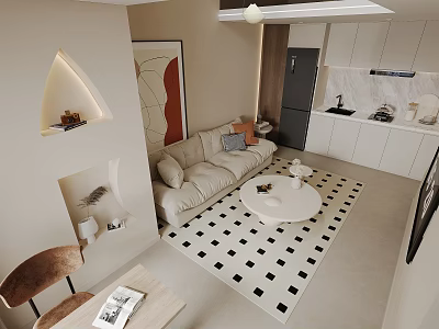 Modern Minimalist Apartment Interior With Neutral Tones 3d model