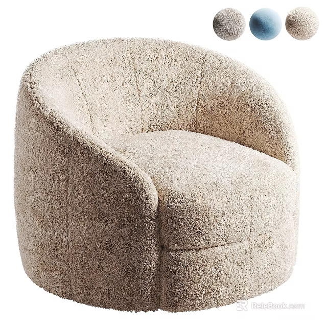 Soft Fluffy Beige Boucle Curved Single Sofa For Modern Cozy Home Living Room Seating 3d model 