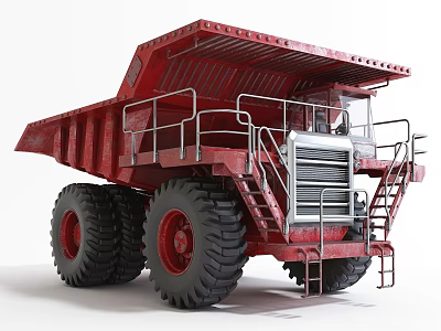 Red Heavy Duty Functional Dump Truck With Large Tires Metal Railings And Ladder 3d model