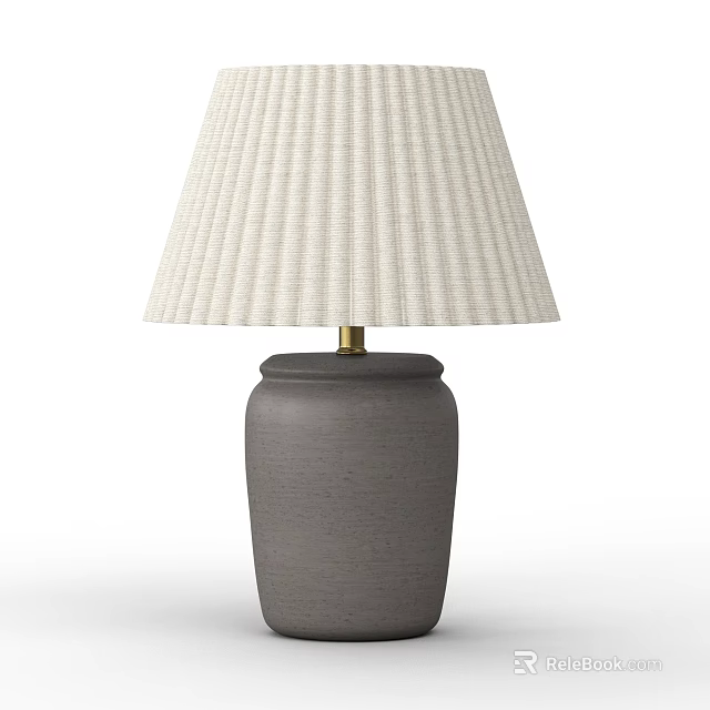 Table Lamp With Gray Ceramic Base And Beige Pleated Fabric Shade 3d model