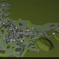 Aerial View Planning of Rural Village Layout With Green Farmland Mountains And River