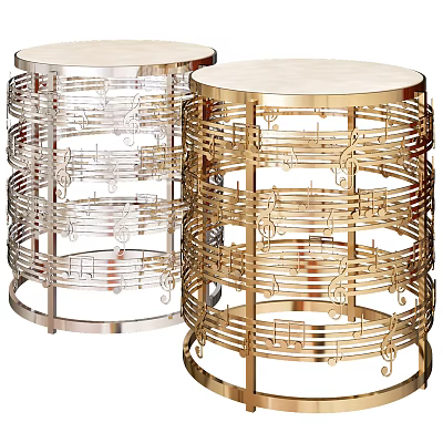 Metal Coffee Tables Decorated with Music Notes and Staff in Silver and Gold Round Tabletop 3d model