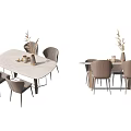 Modern Light Colored Dining Table Set With Gray Chairs And Decorative Vase 3d model