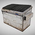 Public Outdoor Metal Trash Bin With Rusted Surface And Black Lid