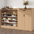 Wooden Shoe Cabinet With Multiple Shelves Double Doors Drawer And Decorative Top Storage For Shoes