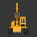 Yellow Toy Excavator With Tracks And Front Bucket On Black Background