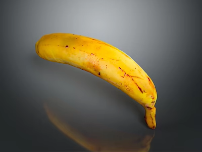 Ripe Yellow Banana with Brown Spots on Gray Background and Reflection 3d model