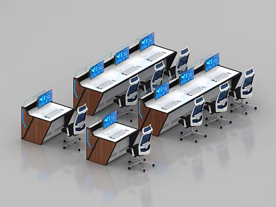 Modern Monitoring Room With Multiple Workstations Computer Monitors And Ergonomic Chairs 3d model