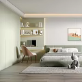 Modern Kids Room Interior With Bed Stuffed Toy Desk Chair Bookshelf And Rug
