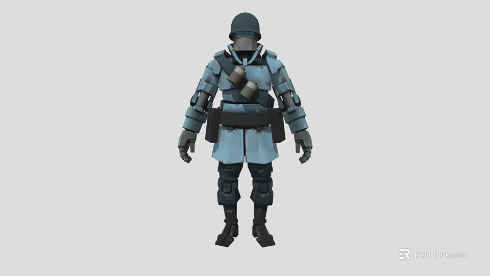 Game Movie Character In Blue Armor With Helmet And Full Body Protective Gear 3d model 