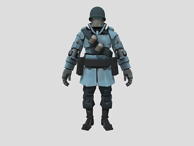 Game Movie Character In Blue Armor With Helmet And Full Body Protective Gear 3d model
