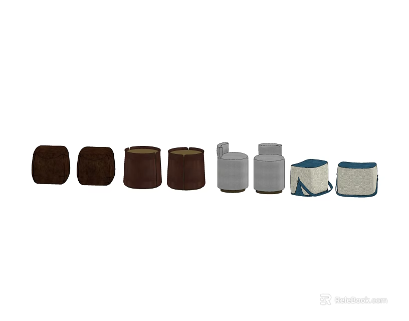 Various Colored Stools in Different Materials for Home Seating and Decor 3d model 