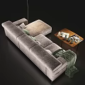 NATUZZI Italia Etoile 2623 Gray Fabric Sofa With Ottoman Green Cushions And Coffee Table