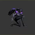 Futuristic Female Game Movie Character In Purple Black Mechanical Armor Crouching Sci Fi Pose
