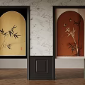 Oriental Interior Design With Arched Doors Bamboo Motifs And Floral Wallpaper