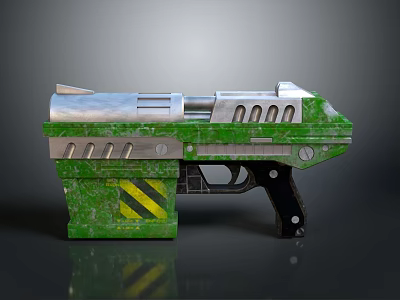 Futuristic Sci Fi Weapon Green Silver Design With Yellow Black Warning Stripes 3D Rendered 3d model