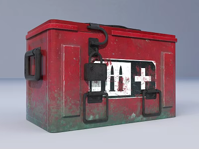 Red Metal First Aid Box For Emergency Medical Supplies Storage 3d model