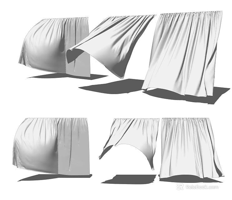 Modern Curtains With Flowing Fabric And Pleated Design For Home Interior 3d model 