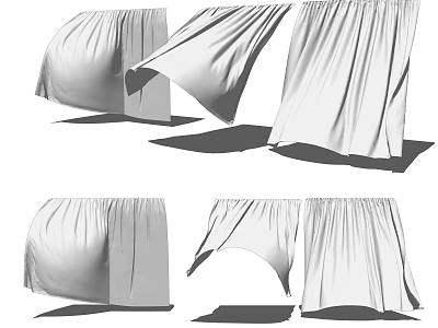 Modern Curtains With Flowing Fabric And Pleated Design For Home Interior 3d model